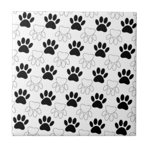 Black And White Dog Paw Print Pattern Tile