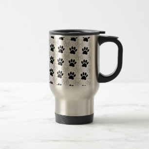 Black And White Dog Paw Print Pattern Travel Mug