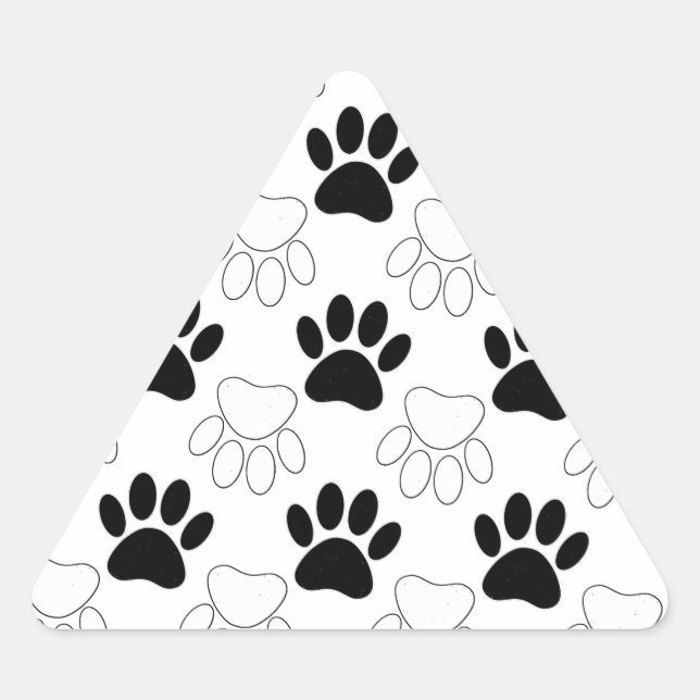 Black And White Dog Paw Print Pattern Triangle Sticker (Front)