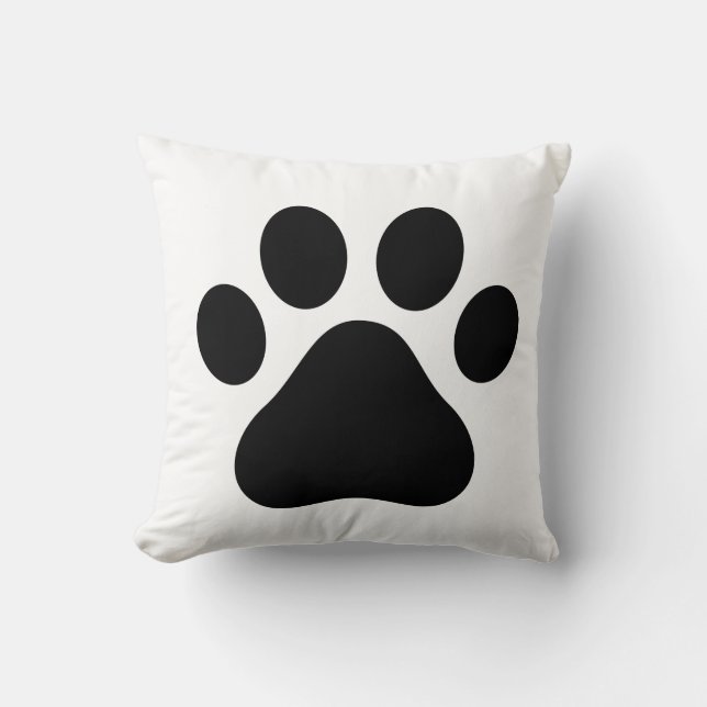 BLACK AND WHITE DOG PAW PRINT SQUARE THROW CUSHION (Front)
