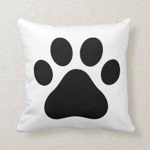 BLACK AND WHITE DOG PAW PRINT SQUARE THROW CUSHION