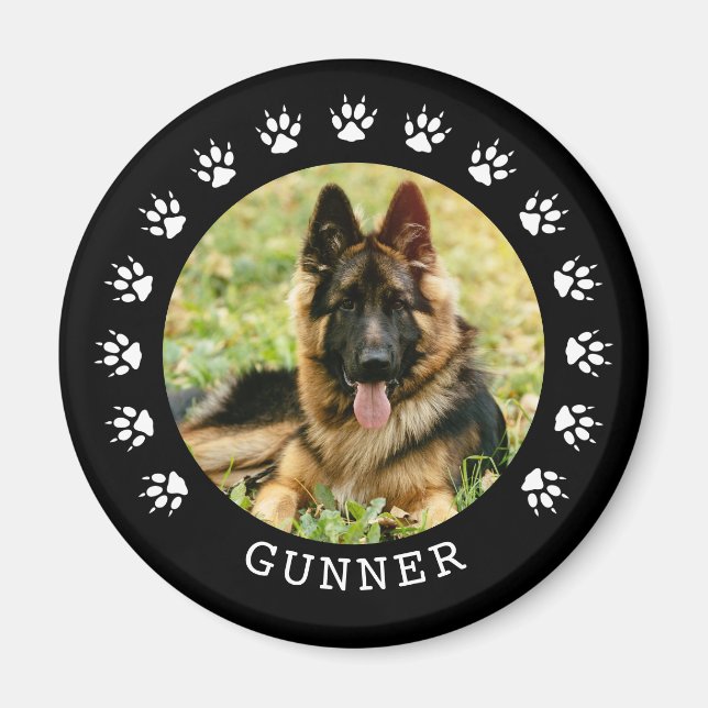 Black and White Dog Paw Prints Frame Pet Photo Magnet (Front)