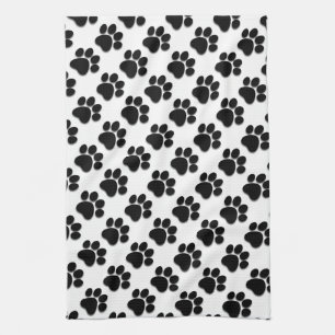 BLACK and WHITE Dog Paw Prints Ver 2 A007 Tea Towel