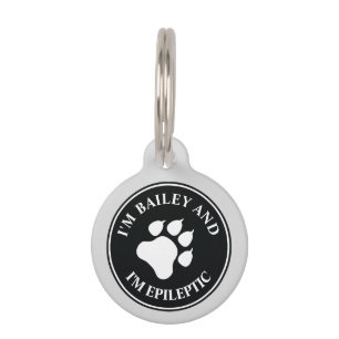 Black And White Dog Paw With Epileptic Text Pet Tag