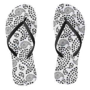 Black And White Dog Paws And Hearts Paisley Print Thongs