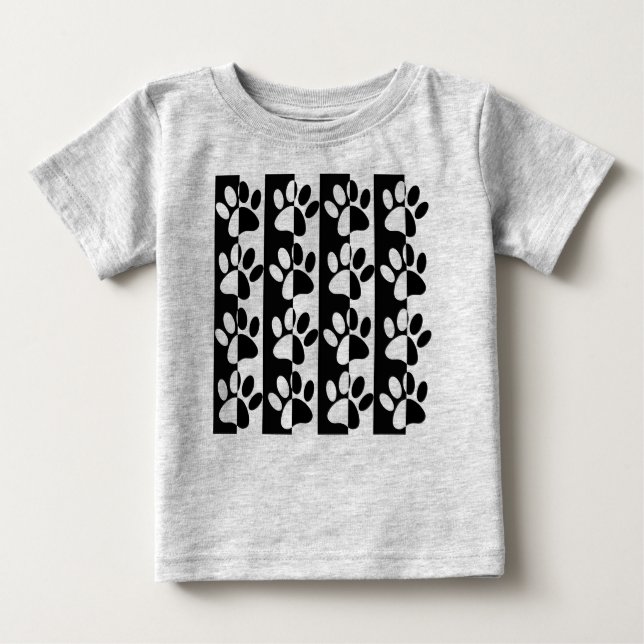 Black And White Dog Paws And Stripes Baby T-Shirt (Front)