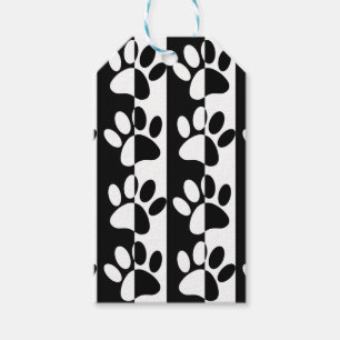 Black And White Dog Paws And Stripes Gift Tags