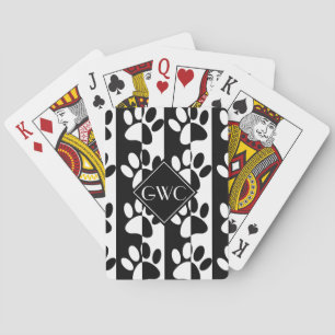 Black And White Dog Paws And Stripes Monogram Playing Cards