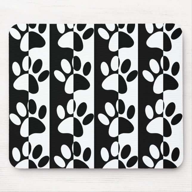 Black And White Dog Paws And Stripes Mouse Pad (Front)