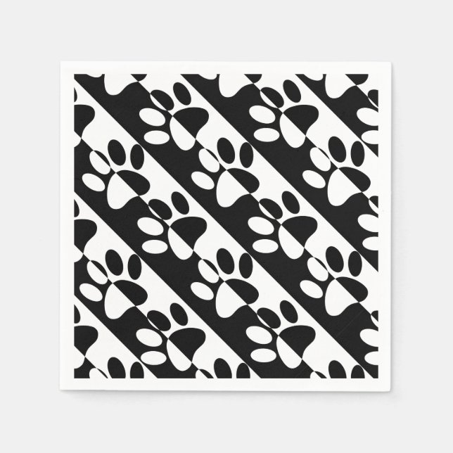 Black And White Dog Paws And Stripes Napkin (Front)