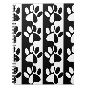 Black And White Dog Paws And Stripes Notebook