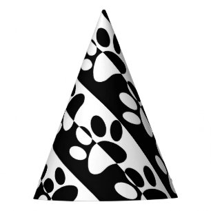 Black And White Dog Paws And Stripes Party Hat