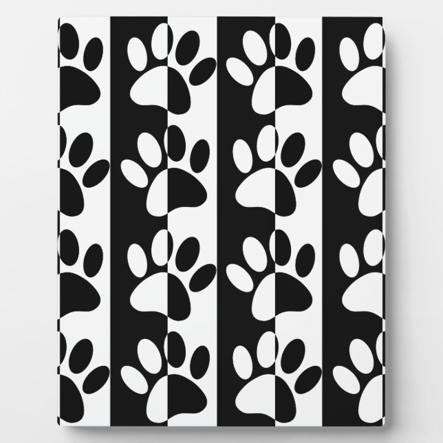 Black And White Dog Paws And Stripes Plaque (Front)