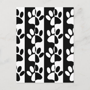 Black And White Dog Paws And Stripes Postcard