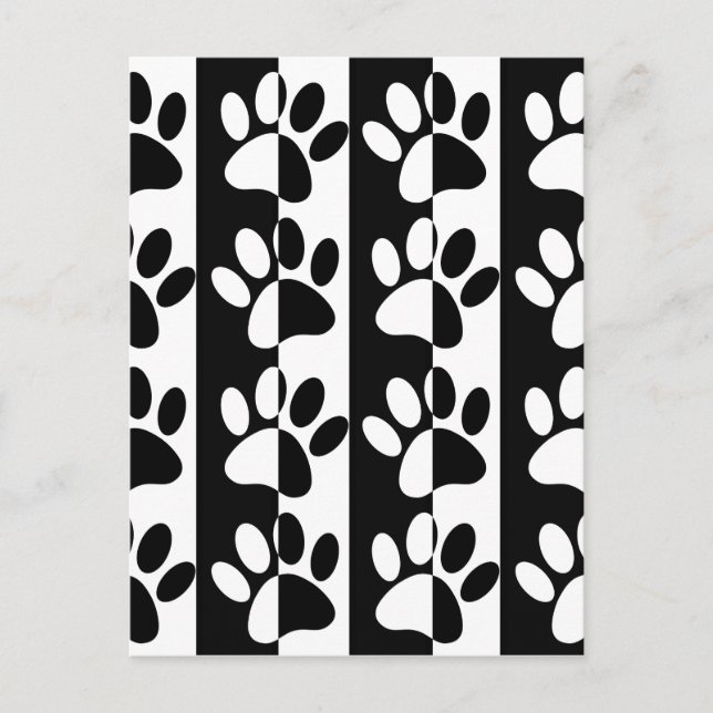 Black And White Dog Paws And Stripes Postcard (Front)