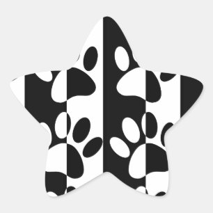 Black And White Dog Paws And Stripes Star Sticker