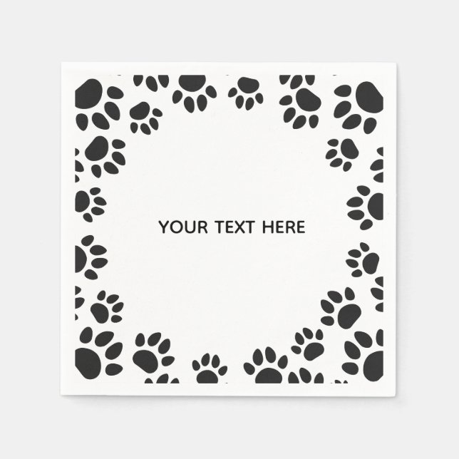 Black and White Dog Paws Custom Napkin (Front)
