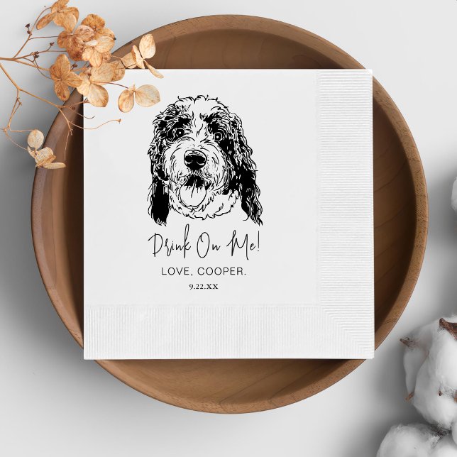 Black and White Dog Personalised Wedding Napkin (Creator Uploaded)