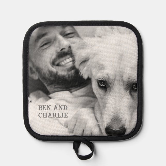 Black and White Dog Photo  Pot Holder (Front)