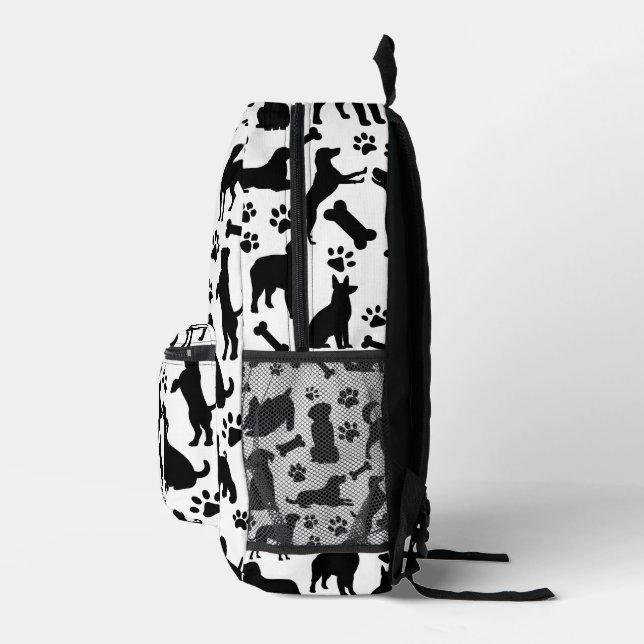 Black and White Dog Silhouette Printed Backpack (Right)