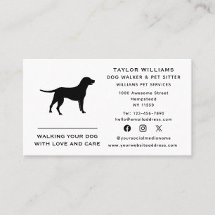 Black And White Dog Walker Pet Sitter Social Media Business Card