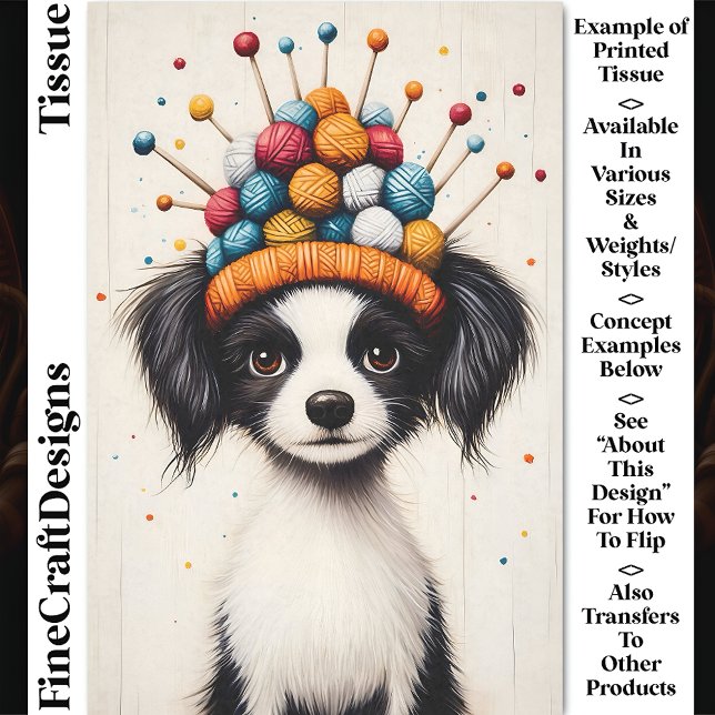 Black And White Dog, Yarn Ball Hat CY1 Decoupage Tissue Paper (Creator Uploaded)