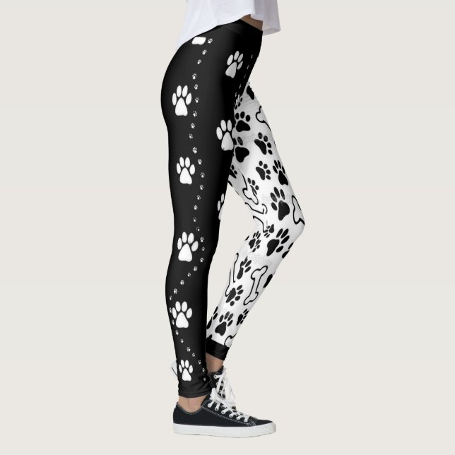 Black and White Doggy Paws Leggings (Right)