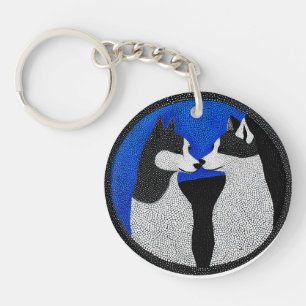 Black and white dogs key ring