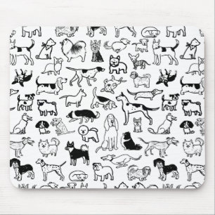 Black and White Dogs Pattern   Cool Canine Lover's Mouse Pad