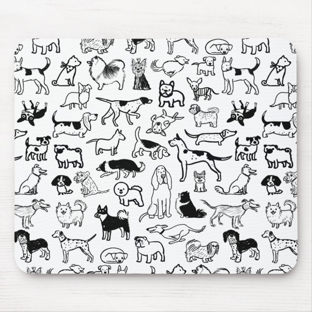 Black and White Dogs Pattern | Cool Canine Lover's Mouse Pad (Front)