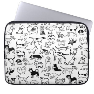 Black and White Dogs Pattern   Cute Canine Lover's Laptop Sleeve