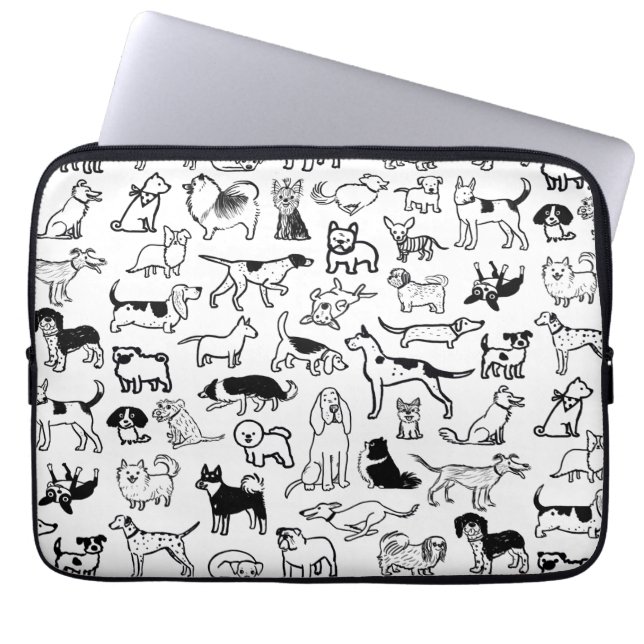 Black and White Dogs Pattern | Cute Canine Lover's Laptop Sleeve (Front)