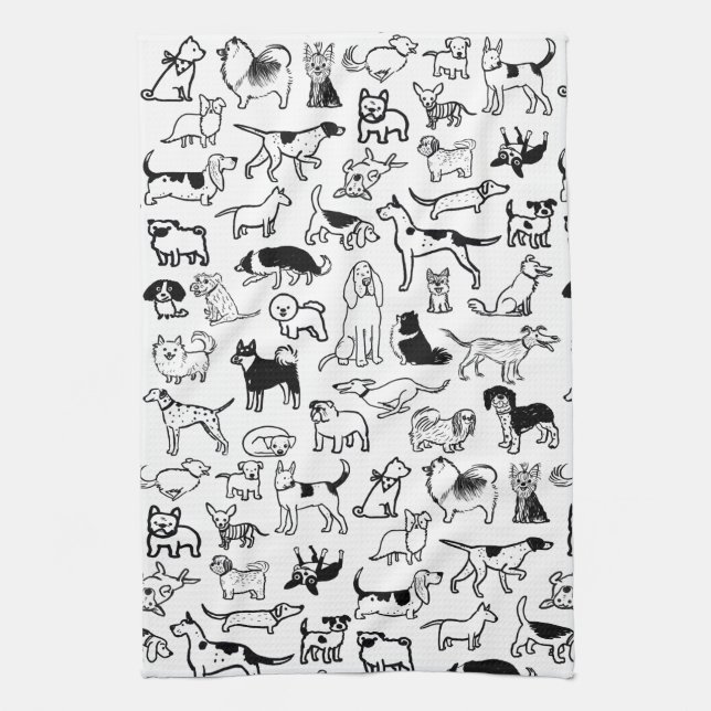 Black and White Dogs Pattern | Cute Canine Lover's Tea Towel (Vertical)