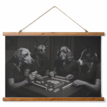 Black and White Dogs Playing Mahjong