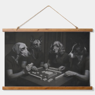 Black and White Dogs Playing Mahjong Hanging Tapestry