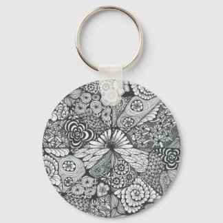 Black and white doodle art keyring. key ring