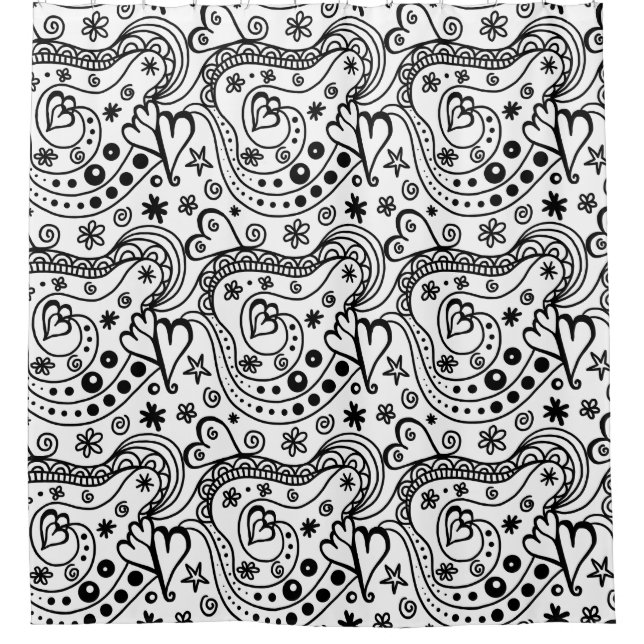 Black and White Doodle Art Shower Curtain (Front)