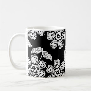 Black and white doodle flower patternblack,abstrac coffee mug