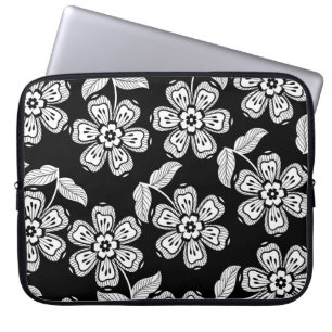 Black and white doodle flower patternblack,abstrac laptop sleeve