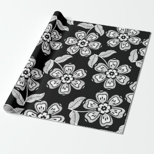 Black and white doodle flower patternblack,abstrac wrapping paper