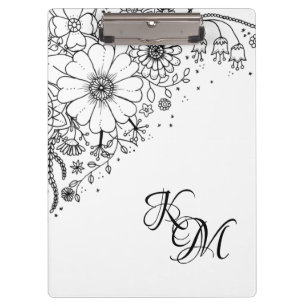 Black and White Doodle Flowers Colour In Picture  Clipboard