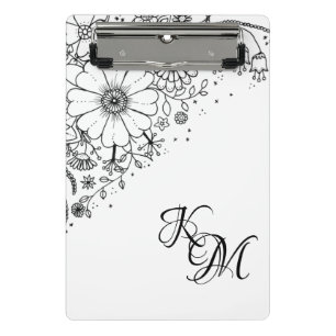 Black and White Doodle Flowers Colour In Picture   Mini Clipboard