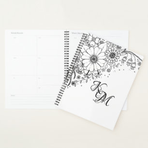 Black and White Doodle Flowers Colour In Picture Planner