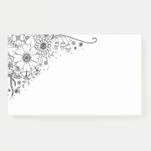 Black and White Doodle Flowers Colour In Picture Post-it Notes