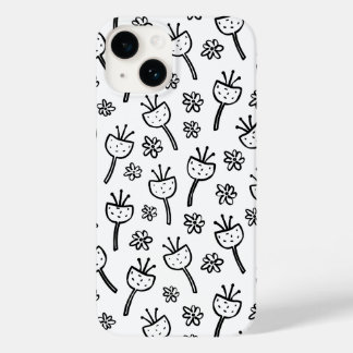Black and white doodle flowers iPhone case