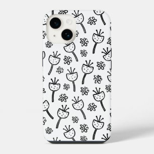 Black and white doodle flowers iPhone case