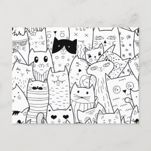 Black and white doodle funny cats  postcard