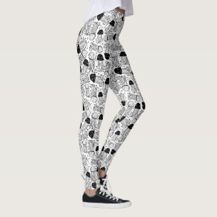 Black and white doodle jelly fish pattern leggings