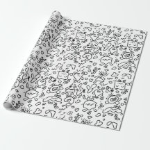 Black and white doodle pattern wrapping paper