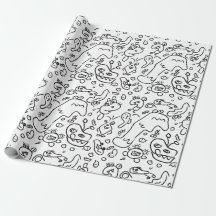 Black and white doodle pattern wrapping paper